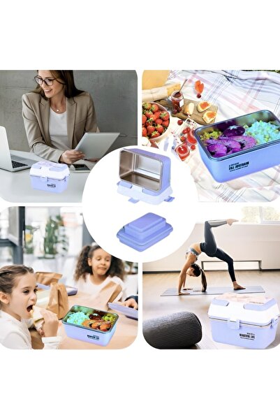 PUFO Lunch box with 3 compartments and stainless steel inner bowl, leakproof, for food, lunch,