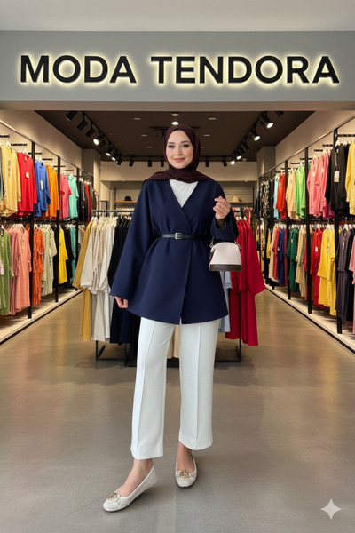 Moda Tendora Oversize Style Jacket with Belt Detail