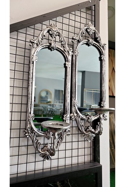 Mia Home Aksesuar & Dekorasyon Polyester Aynlı Duvar Şamdanı