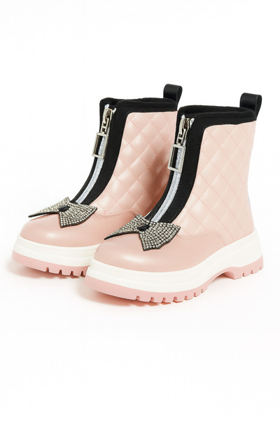 Zilvana Kız Çocuk Fermuarlı Kapitone Desenli Taşlı Fiyonk Detaylı Kışlık Bot