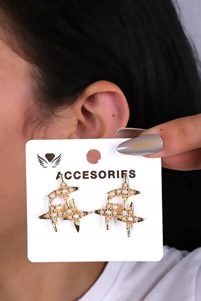 LOWEN AKSESUAR أقراط نسائية بتصميم نجمة ثلاثية مرصعة باللؤلؤ