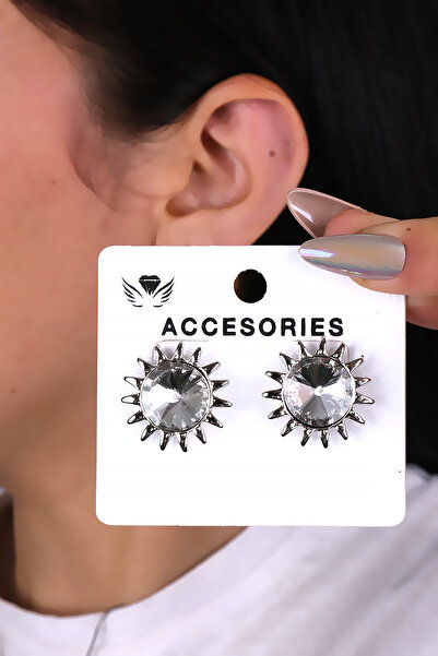 LOWEN AKSESUAR أقراط فضية اللون بتصميم الشمس للنساء