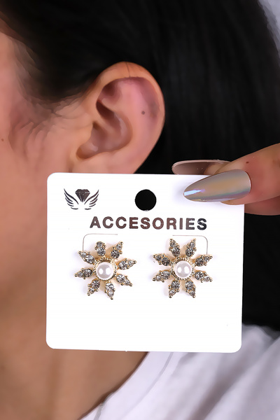 LOWEN AKSESUAR أقراط نسائية على شكل ندفة ثلج مرصعة باللؤلؤ