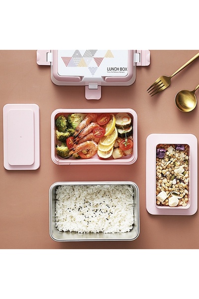 PUFO Lunch box with 3 compartments and stainless steel inner bowl, leakproof, for food, lunch, school