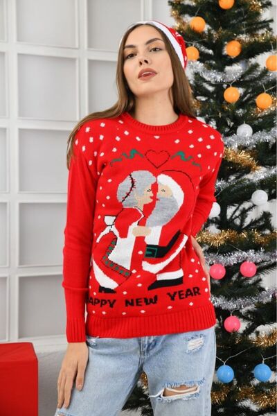 Intisimo Women's sweater, Christmas Collection, Happy New Year, Red/White