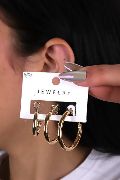 LOWEN AKSESUAR 3 قطع من الأقراط النسائية ذات اللون الذهبي