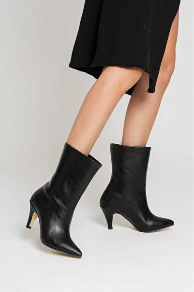 emela kids shoes Sivri Burun İnce Topuk SIYAH RUGAN BOT