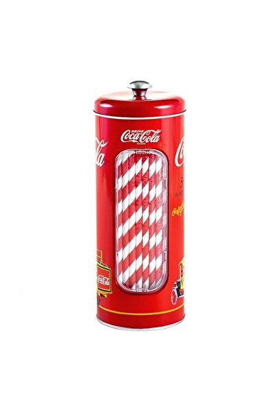 Generic The Tin Box Company Coke Straw Holder Tin with 20 Paper Straws Inside, 3-3/8 x 8-1/4"H, Red and Whi