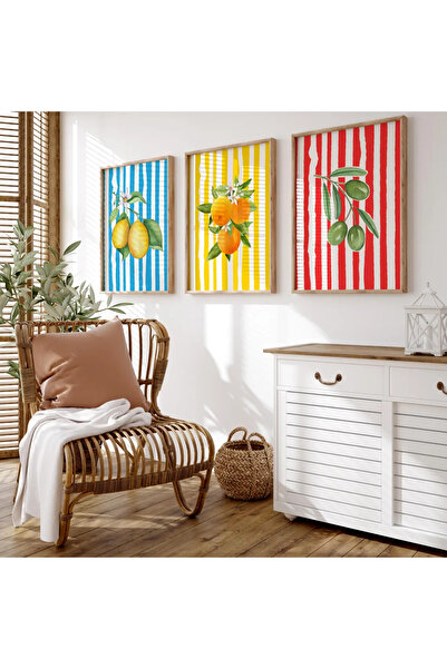 Esci Design Tablou de bucătărie în dungi cu rame din lemn - Tablou modern - T...