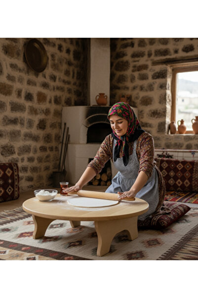 KAYEGG El Yapımı Ahşap Yer Sofrası, Hamur/yufka Açma Ve Oklava/merdane Kullanımına Uygun Sarı Çam Ağacından
