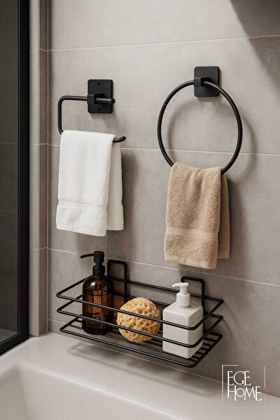 EGE HOME STORE Set de 3 organizatoare adezive pentru baie, suport pentru șampon pentru cabină de duș, raft pentru baie, suport pentru hârtie igienică și suport pentru prosoape