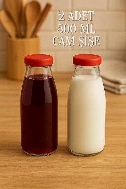 Tanemce 2 Adet Plastik Kırmızı Kapaklı 500 ml Sürahi Süt, Ayran, Su, Limonata...