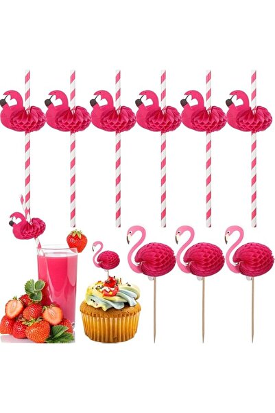 Generic 100 Pcs Disposable Flamingo Party Supplies Set, 50 Striped Paper Drin...