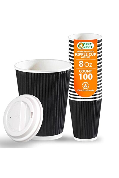 Generic EcoEdge 8 Oz Disposable Ripple Multi Layered Insulated Paper Cups (Pack of 100) | For Juice, Tea |
