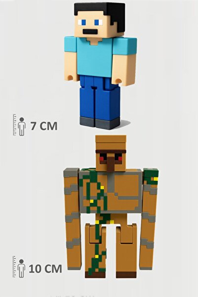 FigürDizayn Minecraft Steve ve İron Golem Set Hareketli Eklemli Figür