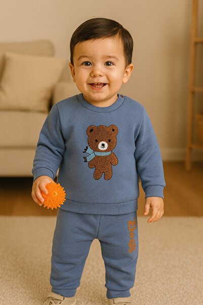 MyPrettyBaby Atkili Ayicik Süzene Embroidered Winter Fleece 3-Thread Fabric B...