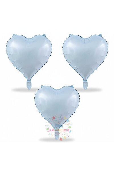İSTOÇ PARTİ Soft Blue Color Heart Foil Balloon 3 Pieces