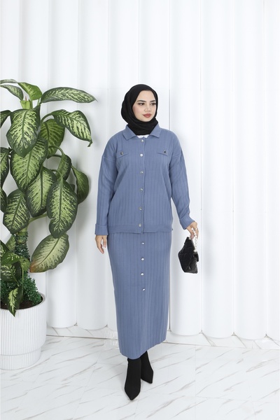 NİSUM MODA Button Detailed Knitwear Skirt Suit