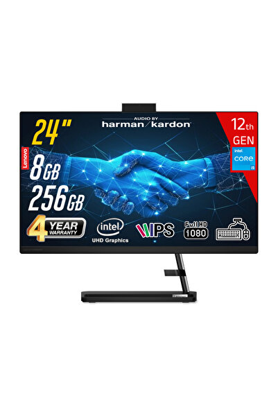 LENOVO IC AIO3 24IAP7 Intel Ci5-12450H 8GB 256GB SSD 23.8 FHD IPS FreeDos Siy...