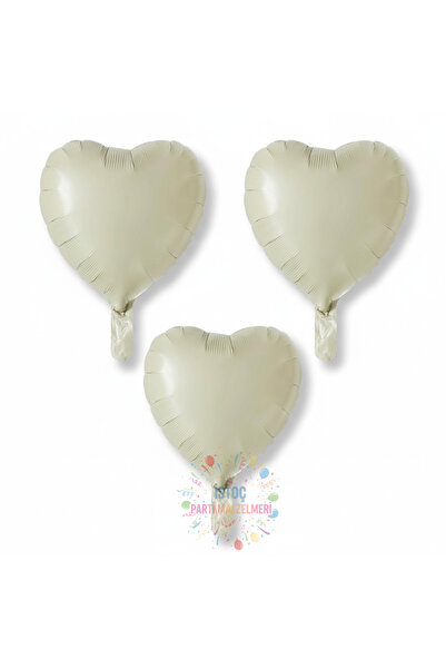 İSTOÇ PARTİ Cream Color Heart Foil Balloon 3 Pieces
