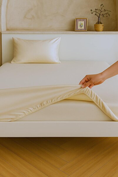 homewell Premium Natural Cotton Satin Fitted Sheet Set Cream Beige – Hypoallergenic, Silky, Soft Texture