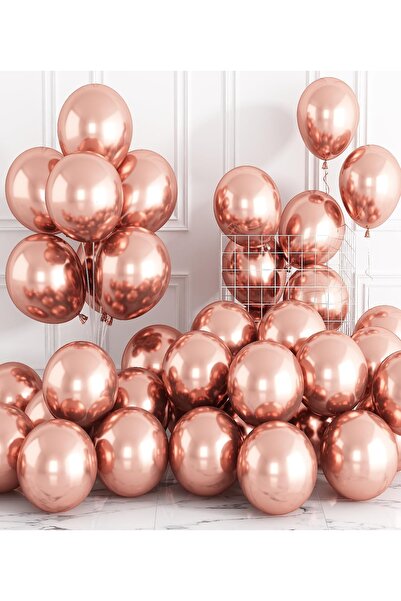 MACK PLUS 10’lu 12 İnç Rose Gold Metalik Krom Balon Seti – Helyum Uyumlu, Şık...