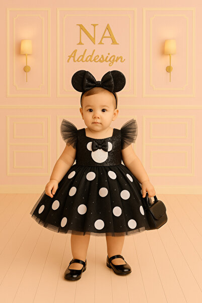NA ADDESIGN Pul Payet Üstlü Mickey Mouse Konsept Puantiyeli Kabarık Elbise – ...