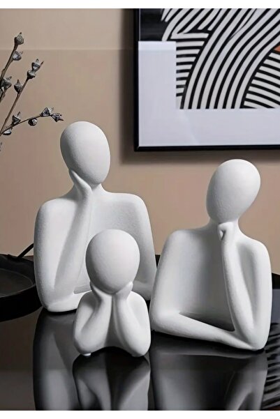Dekoratif Üçlü Aile Obje Biblo Heykel Beton