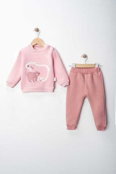 MyPrettyBaby Baby Bear Printed and Süzene Embroidered Shardon 3-Ply Winter Fabric Top and Bottom 2-Piece Set