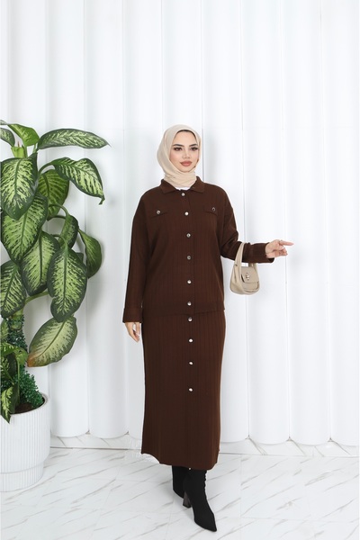 NİSUM MODA Button Detailed Knitwear Skirt Suit