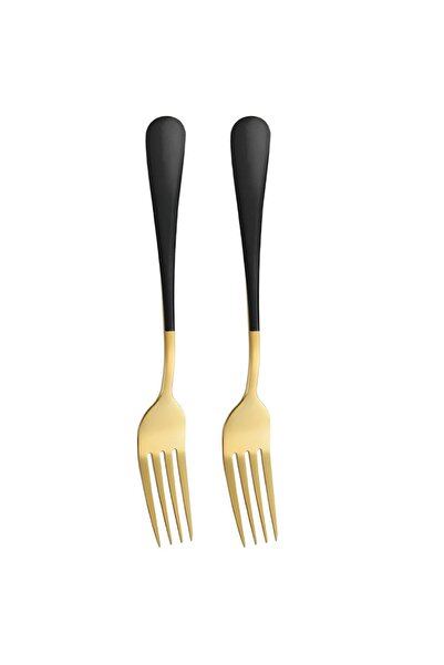 PUFO Set of 2 Luxury dessert, fruit, cheese forks, steel, 16 cm, gold/black