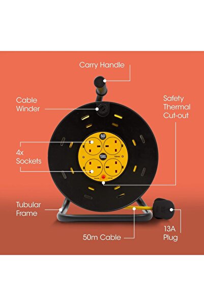 Generic ALOMAIRI Extension Cord - Reel 50 meters, 4 Outlets, Also Available in 20, meters Lengths