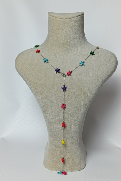 Birmem Kadın Gümüş Rengi Renkli Deniz Yıldızı Y Model Çelik Kolye