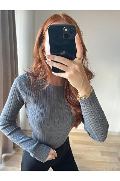 GLOW BUTİK FİTİLLİ TRİKO UZUN KOL KAZAK