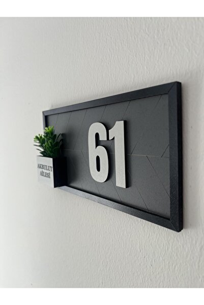 Amorfoz Kişiye Özel Aşhap Kapı Numarası 10x20 cm Antrasit Zemin Siyah Çerçeve