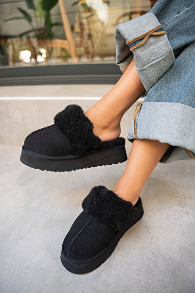 LAMİNTA Γυναικείες παντόφλες Rover Black Suede Feather Flat Sole