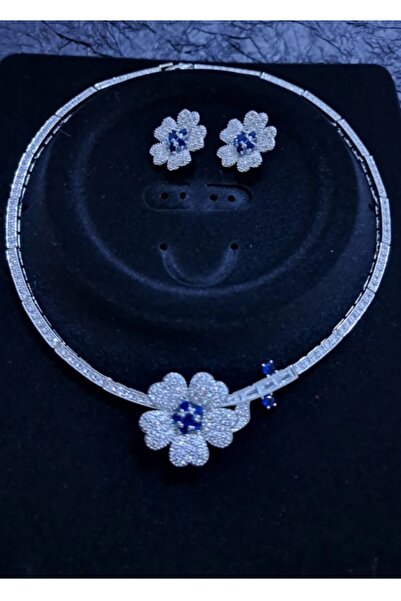 Generic طقم مجوهرات جولاري قلادة زهرة الزركونيا