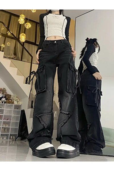 EDVESS Y2k Cargo Pocket StaR Style Baggy Jean