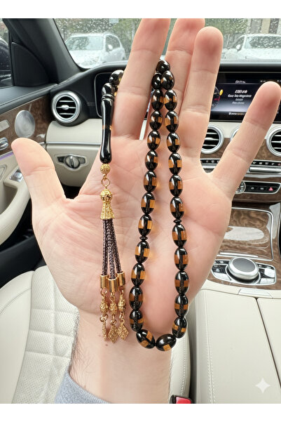 A-STİL TAKI Men's Amber Gift Barley Cut Powder Press Amber Prayer Beads