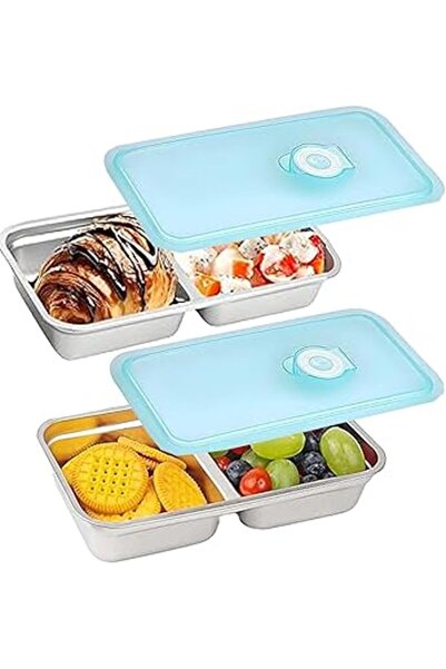 The Bros 2 Stinless Steel Double Comprtment Snck Containers Lekproof Reusble & Dishwsher Sfe