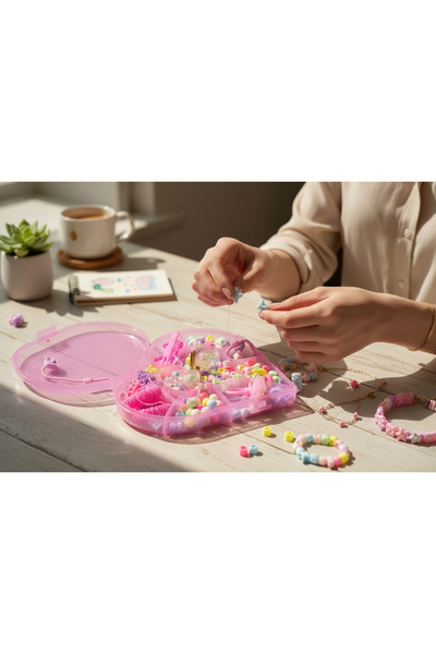 TOMBİ-X DIY Hobby Jewelry Set Necklace Bracelet Phone Charm Making Kit - Heart Model