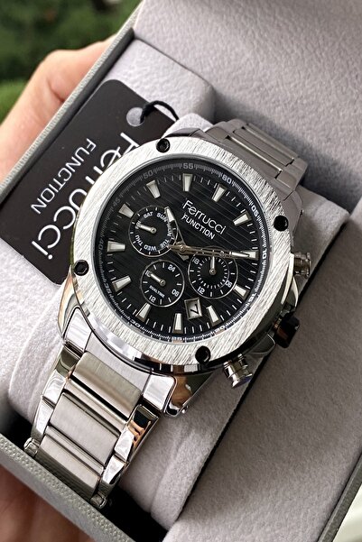 Ferrucci Function Silver Edge Siyah Kadran Çelik Kordon Erkek Kol Saati