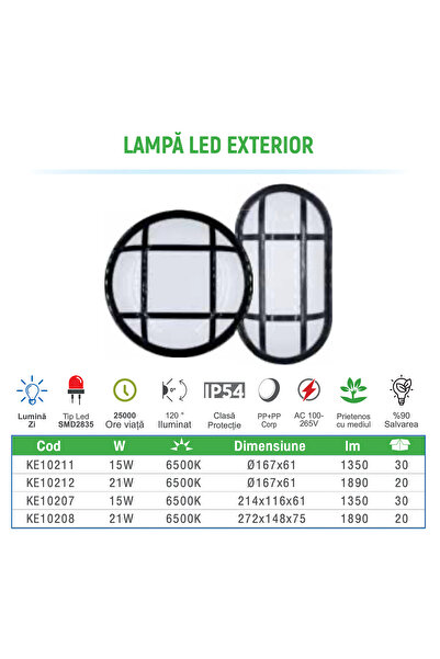 Klaus Aplica Led Rotunda Cu Capac 15W 100-265V 90Lm/W 167*61Mm Pp+Pp Ip54, KE10211 (40)