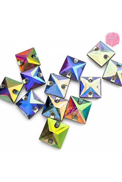 BRIDEIST WEDDING CO خرز حجري فاخر مربعة الشكل بحجم 16 مم مع تأثير الهولوغرام ...