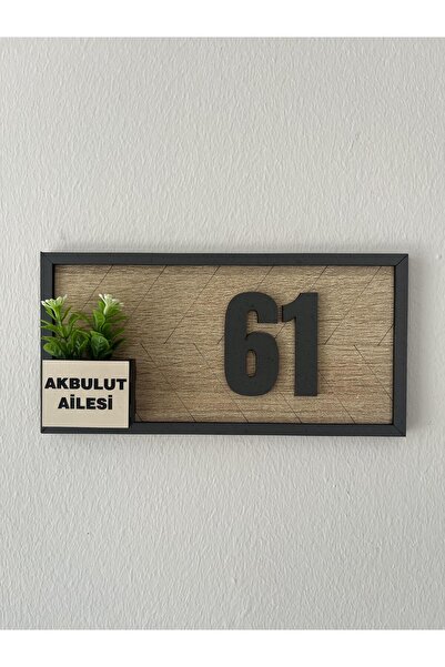Amorfoz Kişiye Özel Aşhap Kapı Numarası 10x20 cm Sonomo Ahşap Zemin Antrasit Çerçeve