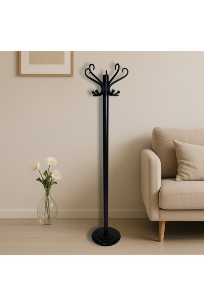 EROFİS Ayaklı Metal Siyah Askılık Bambu | Ev ve Ofis Için Siyah Elbise Askılığı