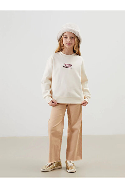 LC Waikiki Lcw Kids Ecru Crew Neck Girls Thick Sweatshirt
