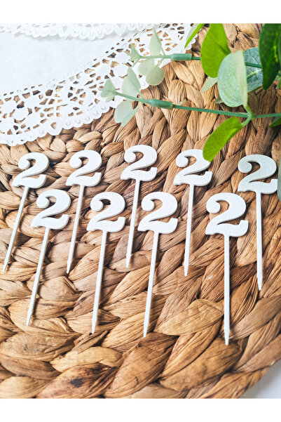 Atolye Doruk 20 Pcs White Number 2 Cupcake Picks - 2 Year Old Birthday Cake Decoration Supplies