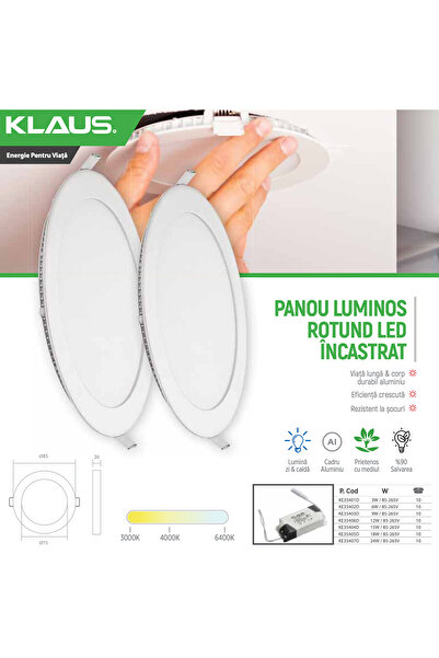 Klaus Recessed Round LED Panel 9W 630Lm 4500K Ø135, KE35413K (40)