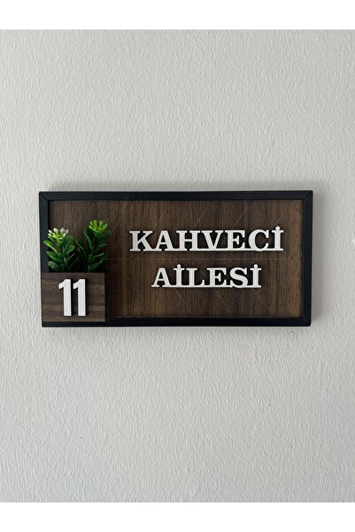 Amorfoz Kişiye Özel Aşhap Kapı Numarası 10x20 cm Tesbih Ahşap Zemin Siyah Çerçeve Büyük İsimli